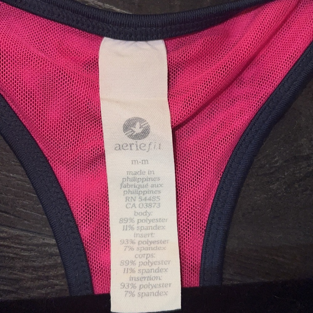 Aerie American Eagle Racerback Vneck Tank w/Mesh Size Medium Grey/Bright Pink - Picture 6 of 10